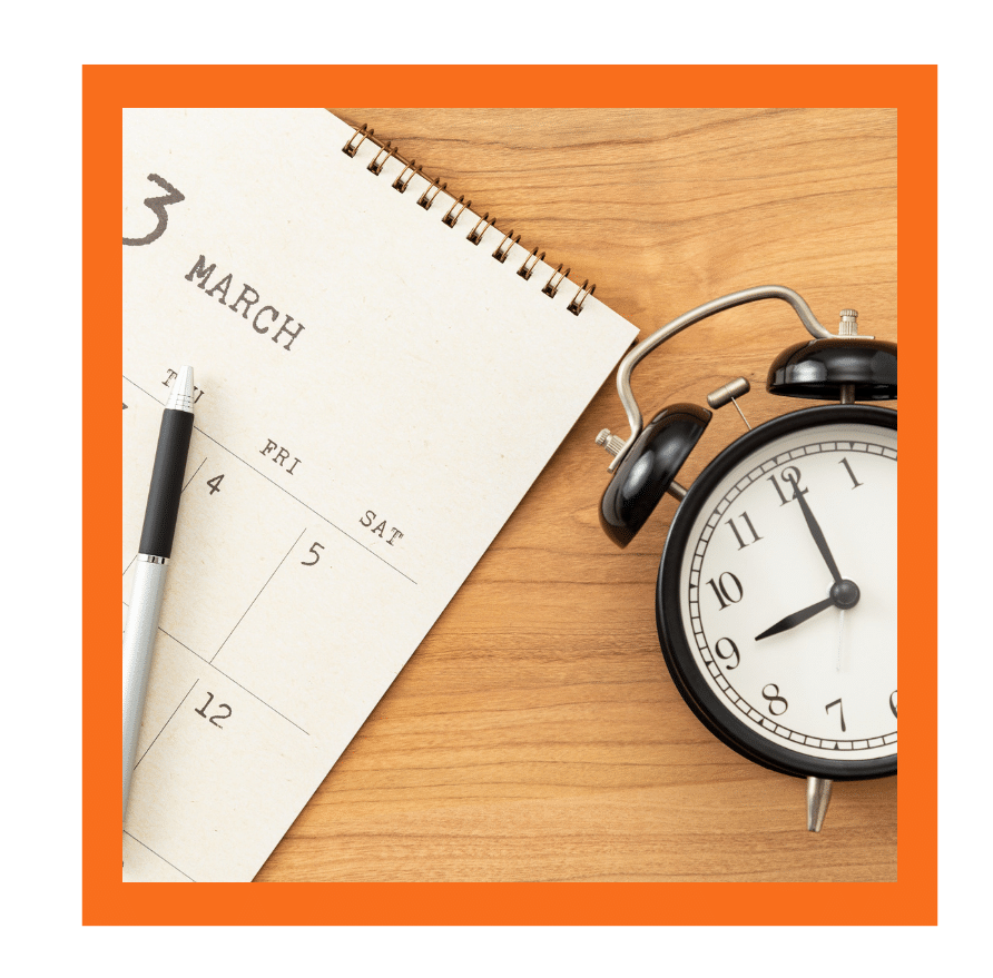 Calendar and alarm clock representing an important immigration court deadline