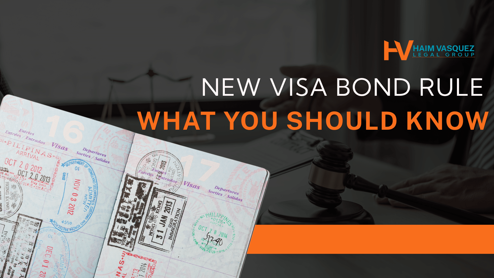 Tourist Visa Bond graphic with passport stamps and legal gavel